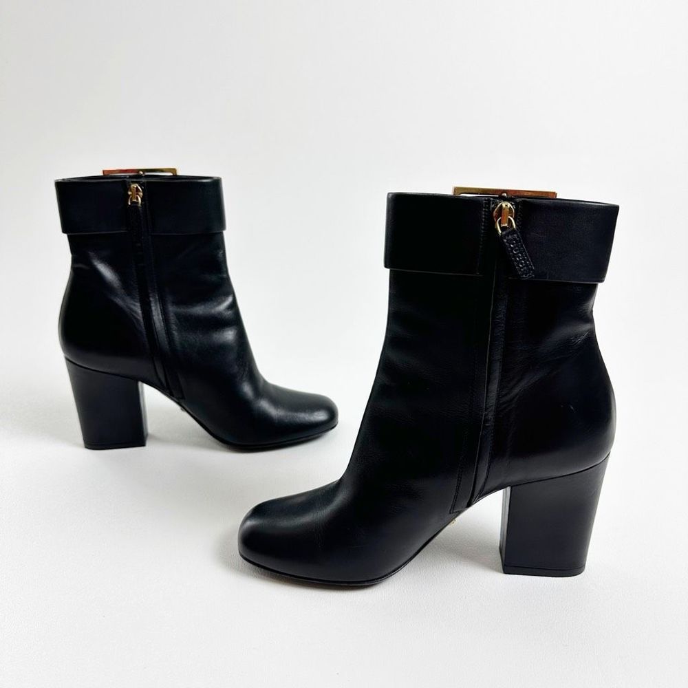 GUCCI Kesha Buckle Ankle Boots 36.5 US 6.5 Black Smooth Leather Heeled Booties - Picture 10 of 13